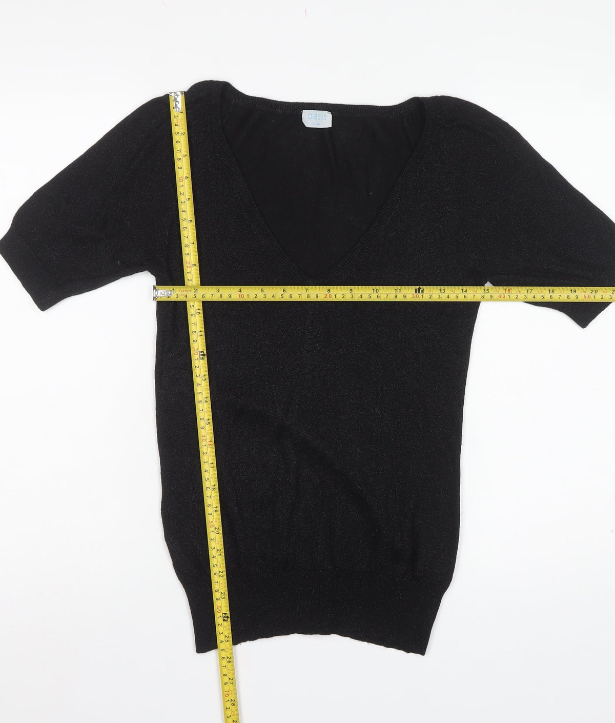 Oasis Women’s Black Size 8 V-Neck Short Sleeve Knit Jumper