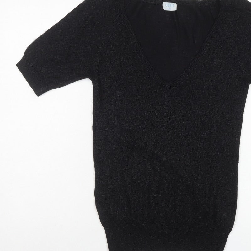 Oasis Women’s Black Size 8 V-Neck Short Sleeve Knit Jumper