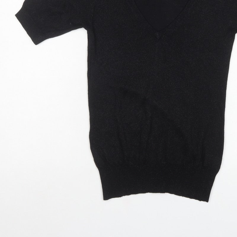 Oasis Women’s Black Size 8 V-Neck Short Sleeve Knit Jumper