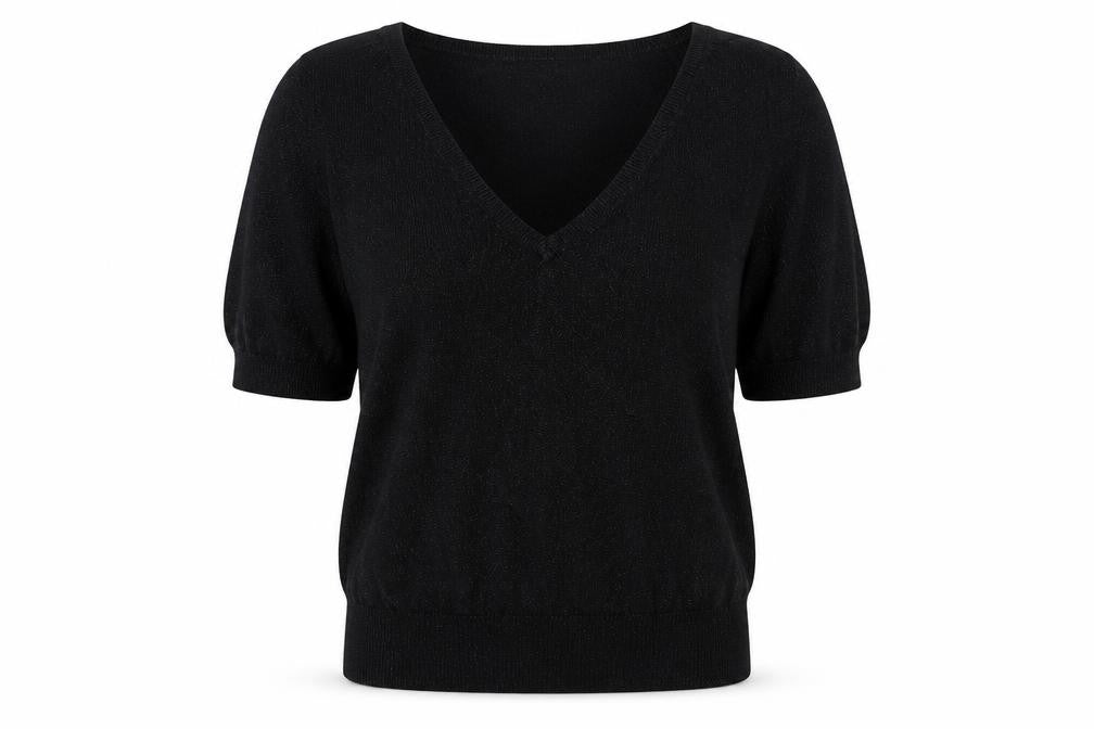 Oasis Women’s Black Size 8 V-Neck Short Sleeve Knit Jumper