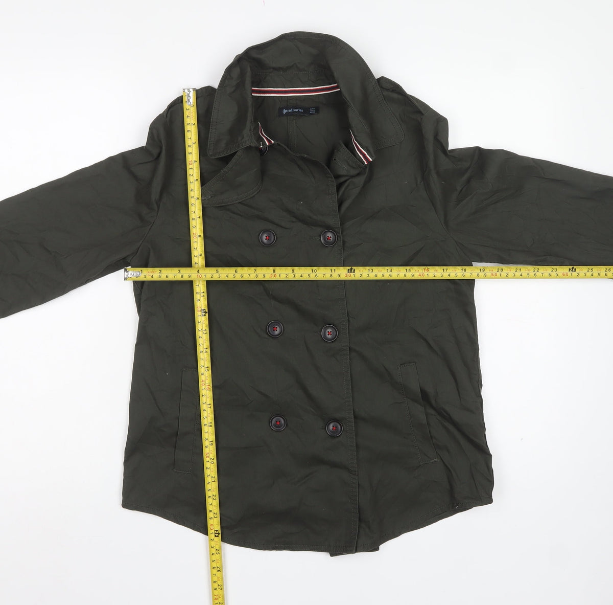 Stradivarius Women’s Green UK 12 Double Breasted Trench Jacket