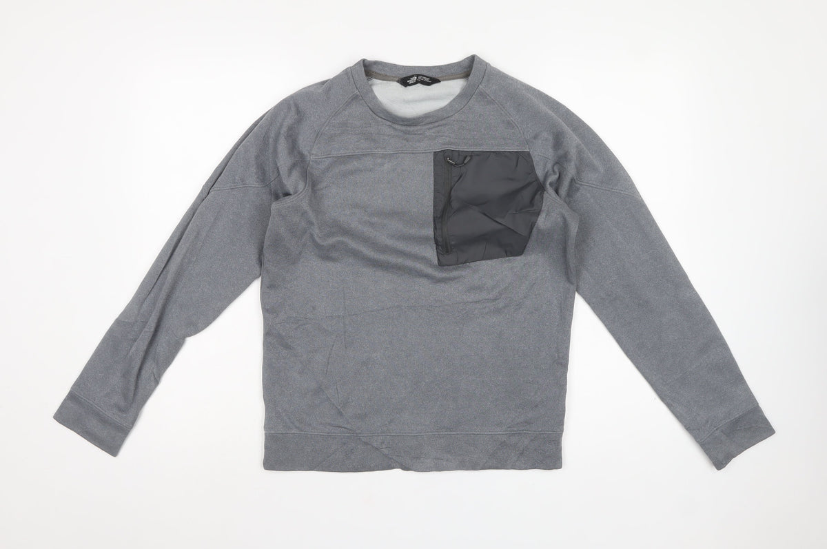 The North Face Men’s Grey S Fleece Pullover Sweatshirt Zip Pocket