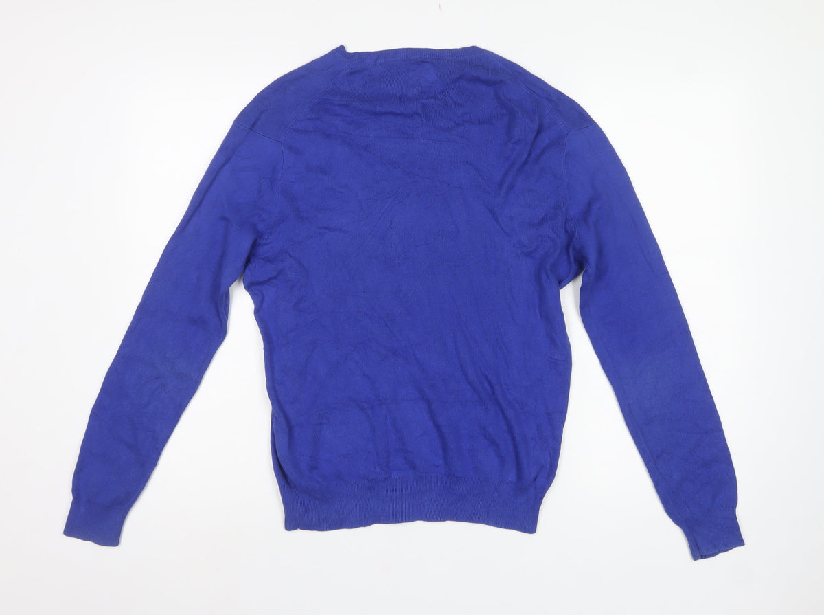 Polo Ralph Lauren Men Blue XS Pima Cotton V-Neck Logo Jumper