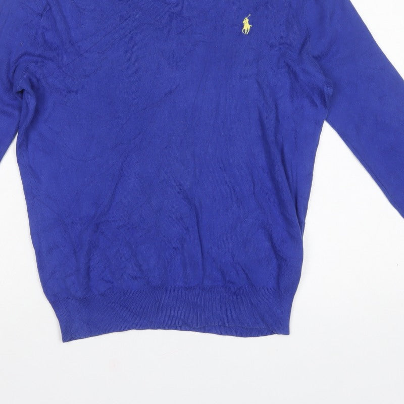 Polo Ralph Lauren Men Blue XS Pima Cotton V-Neck Logo Jumper
