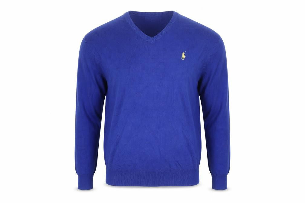 Polo Ralph Lauren Men Blue XS Pima Cotton V-Neck Logo Jumper