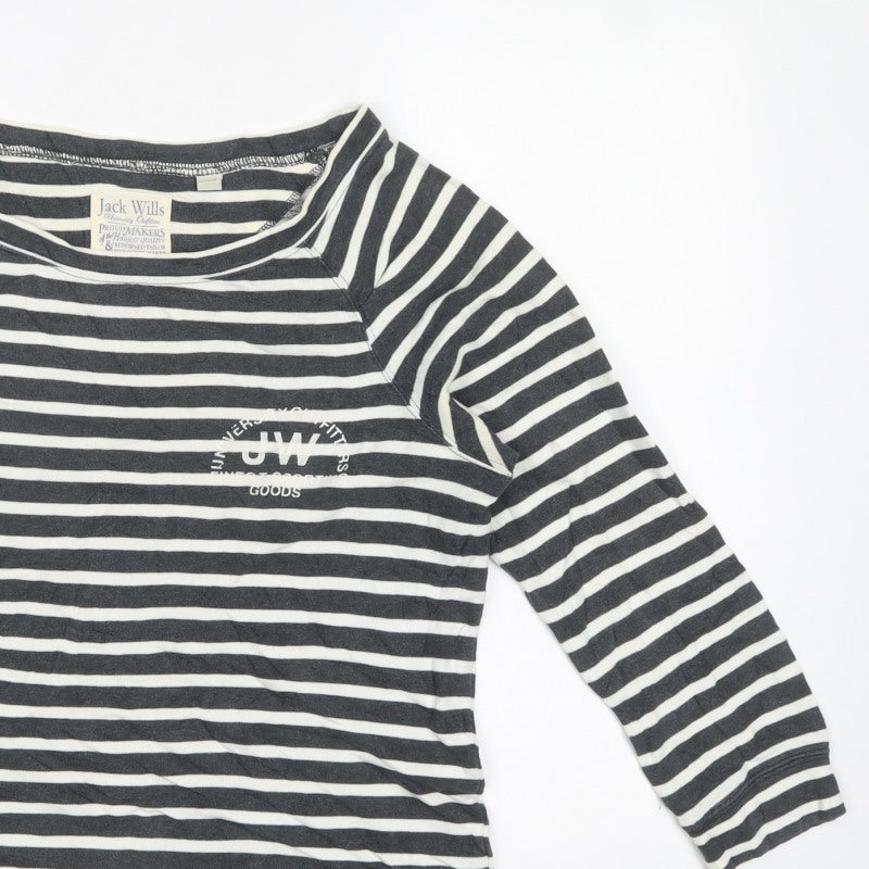 Jack Wills Women’s Black White Stripe UK 10 Pullover Sweatshirt Logo