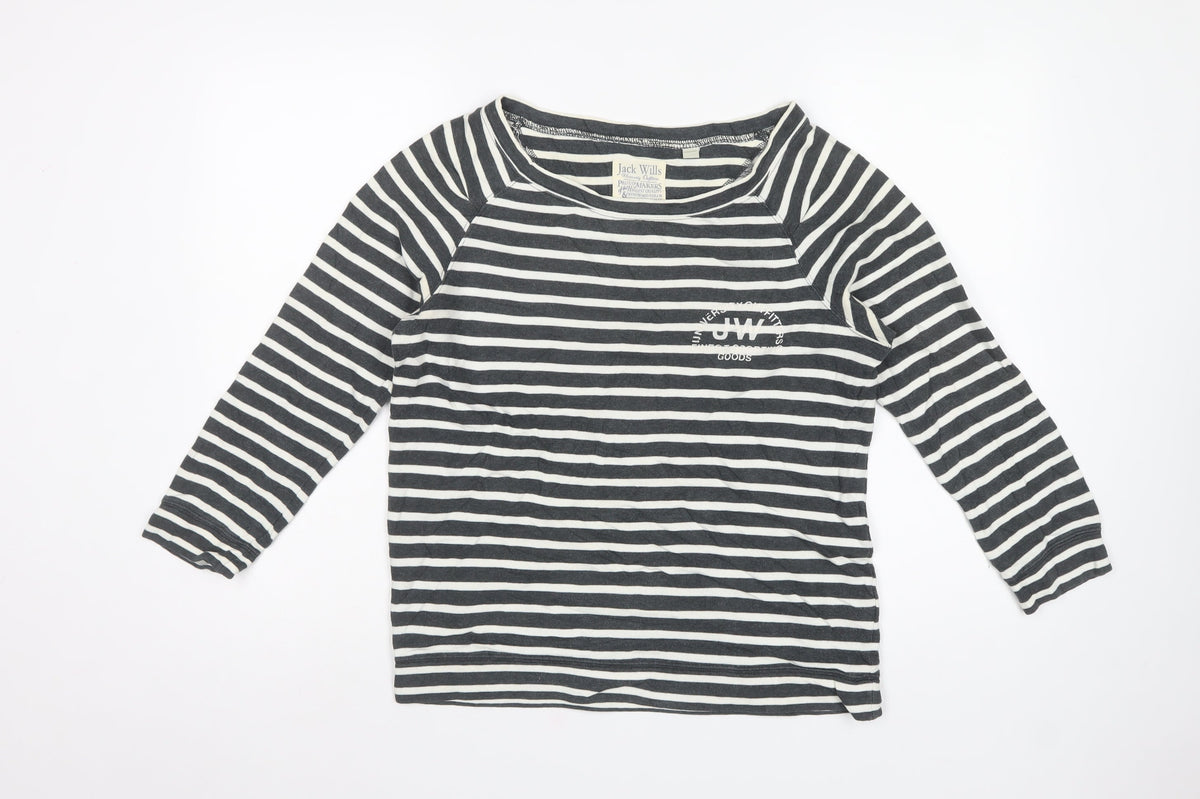 Jack Wills Women’s Black White Stripe UK 10 Pullover Sweatshirt Logo