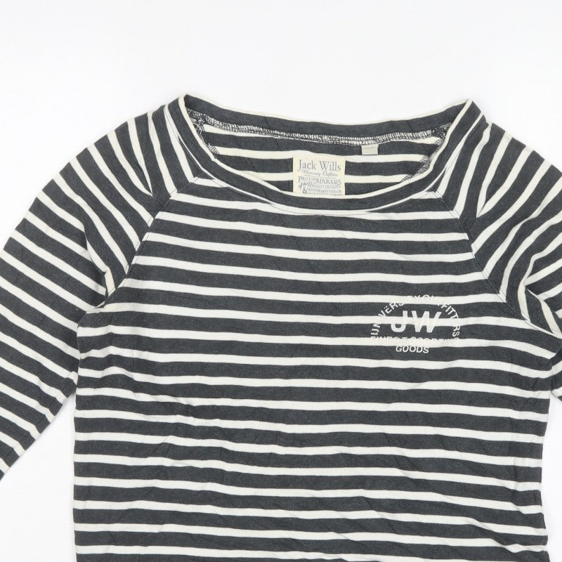 Jack Wills Women’s Black White Stripe UK 10 Pullover Sweatshirt Logo