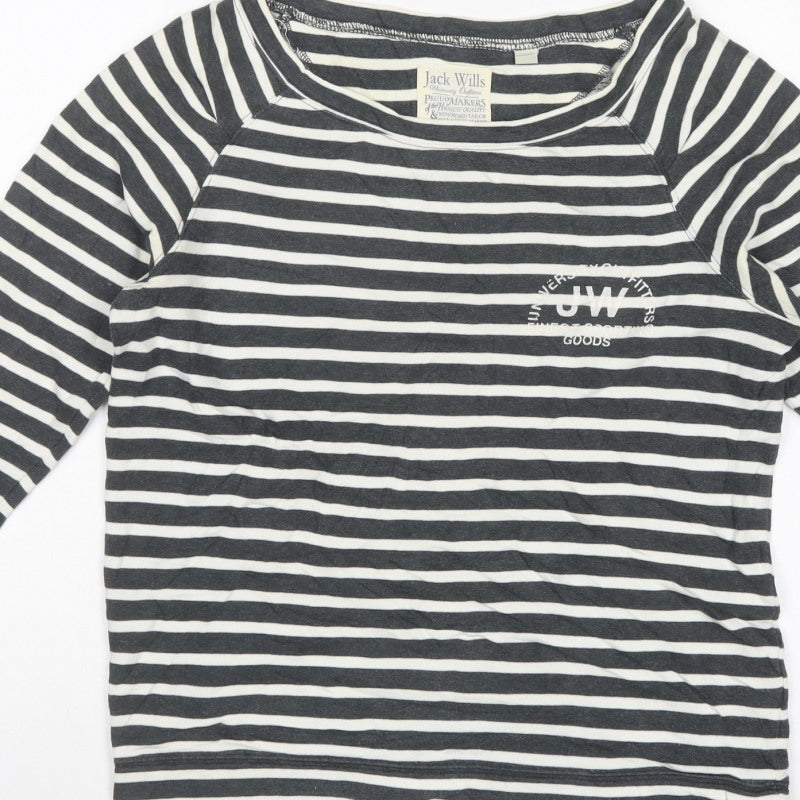 Jack Wills Women’s Black White Stripe UK 10 Pullover Sweatshirt Logo