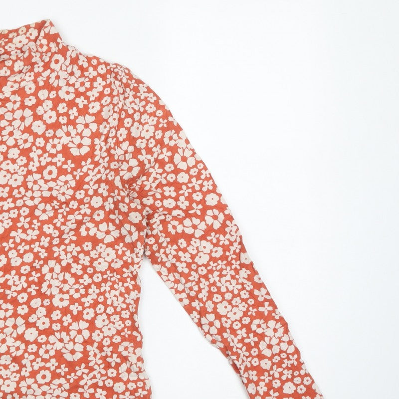 Marks & Spencer Women Red Floral High Neck Stretch Top UK 10