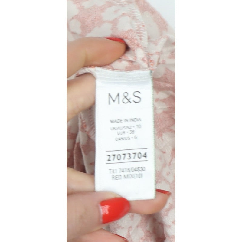 Marks & Spencer Women Red Floral High Neck Stretch Top UK 10