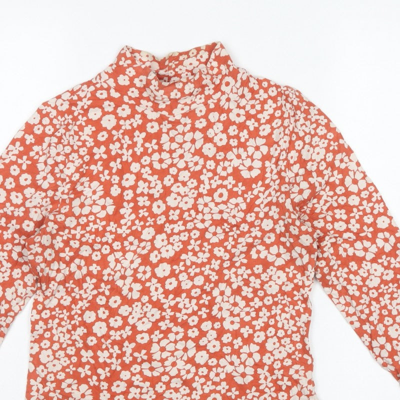 Marks & Spencer Women Red Floral High Neck Stretch Top UK 10