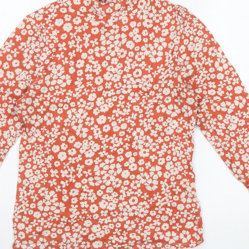 Marks & Spencer Women Red Floral High Neck Stretch Top UK 10
