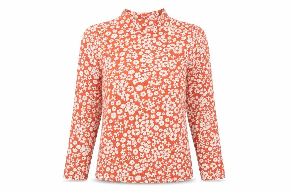 Marks & Spencer Women Red Floral High Neck Stretch Top UK 10