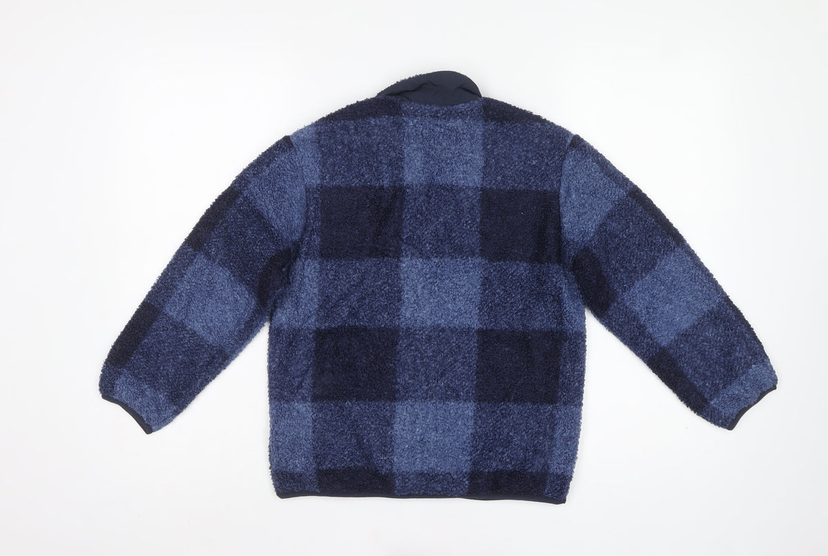 Marks and Spencer Boys Blue 9-10 Years Fleece Check Full Zip Jacket