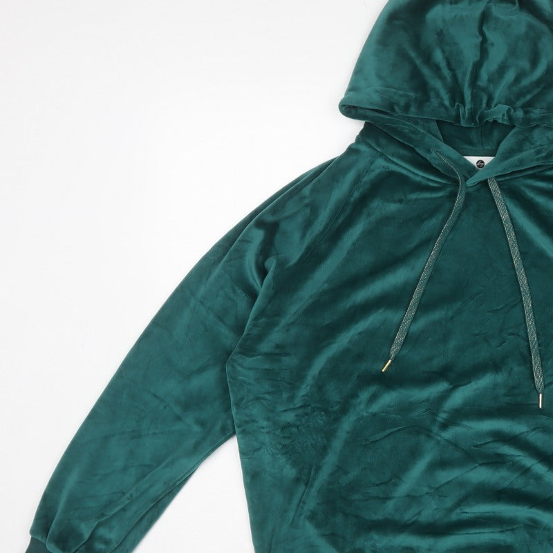 Anya Madsen Women’s Green Velour Pullover Hoodie UK 16 Drawstring