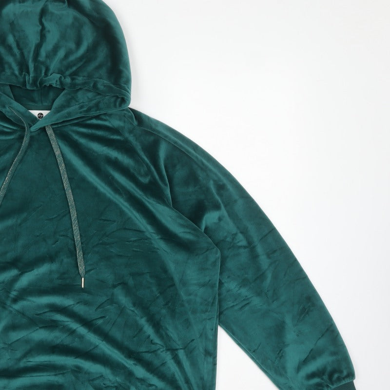 Anya Madsen Women’s Green Velour Pullover Hoodie UK 16 Drawstring