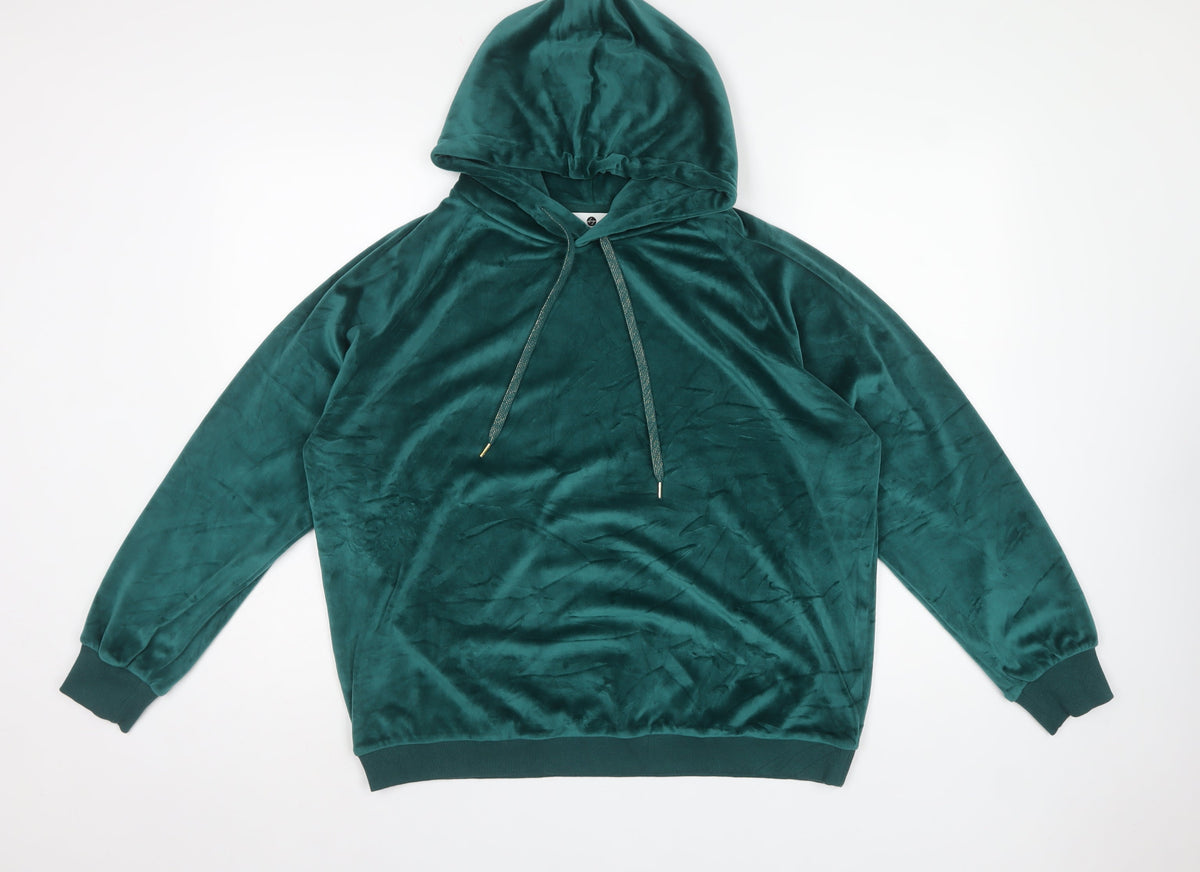 Anya Madsen Women’s Green Velour Pullover Hoodie UK 16 Drawstring