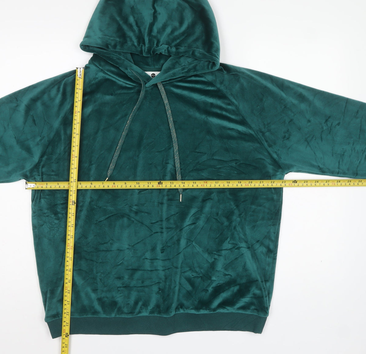Anya Madsen Women’s Green Velour Pullover Hoodie UK 16 Drawstring