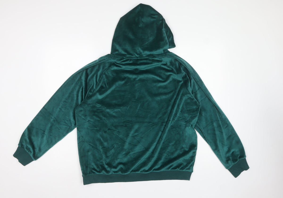 Anya Madsen Women’s Green Velour Pullover Hoodie UK 16 Drawstring