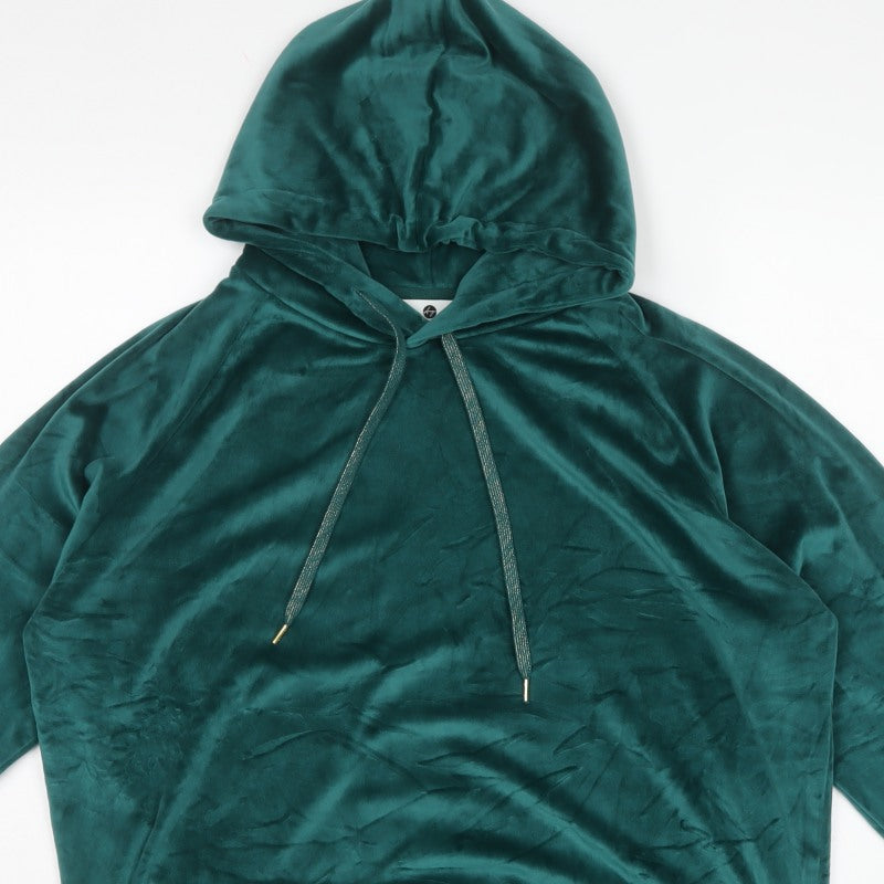 Anya Madsen Women’s Green Velour Pullover Hoodie UK 16 Drawstring