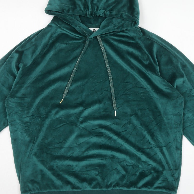 Anya Madsen Women’s Green Velour Pullover Hoodie UK 16 Drawstring