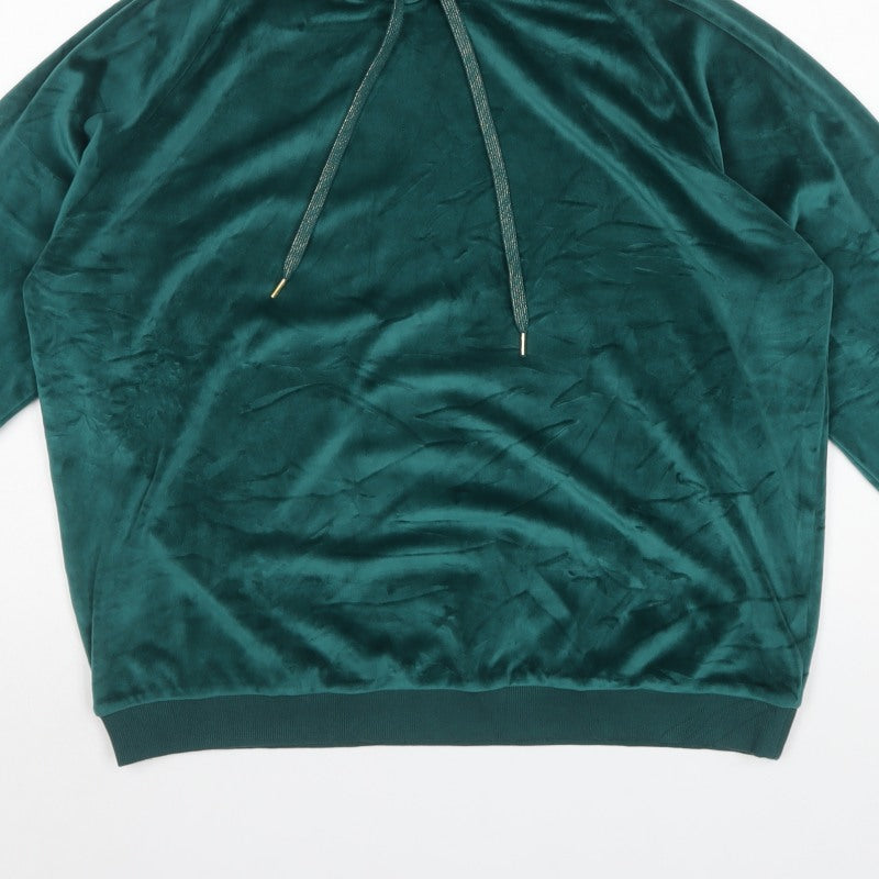 Anya Madsen Women’s Green Velour Pullover Hoodie UK 16 Drawstring
