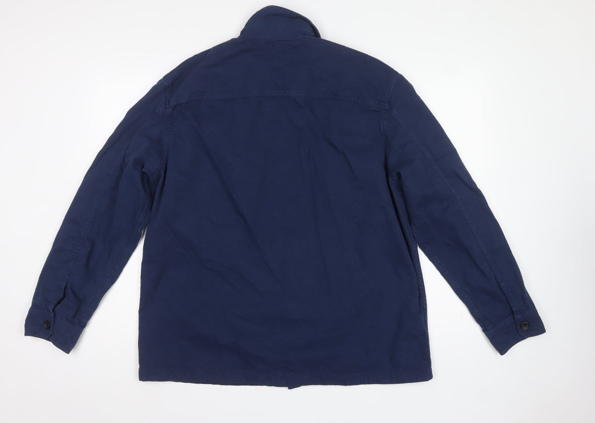 M&S Mens Blue L Cotton Overshirt Button-Up Long Sleeve Workwear