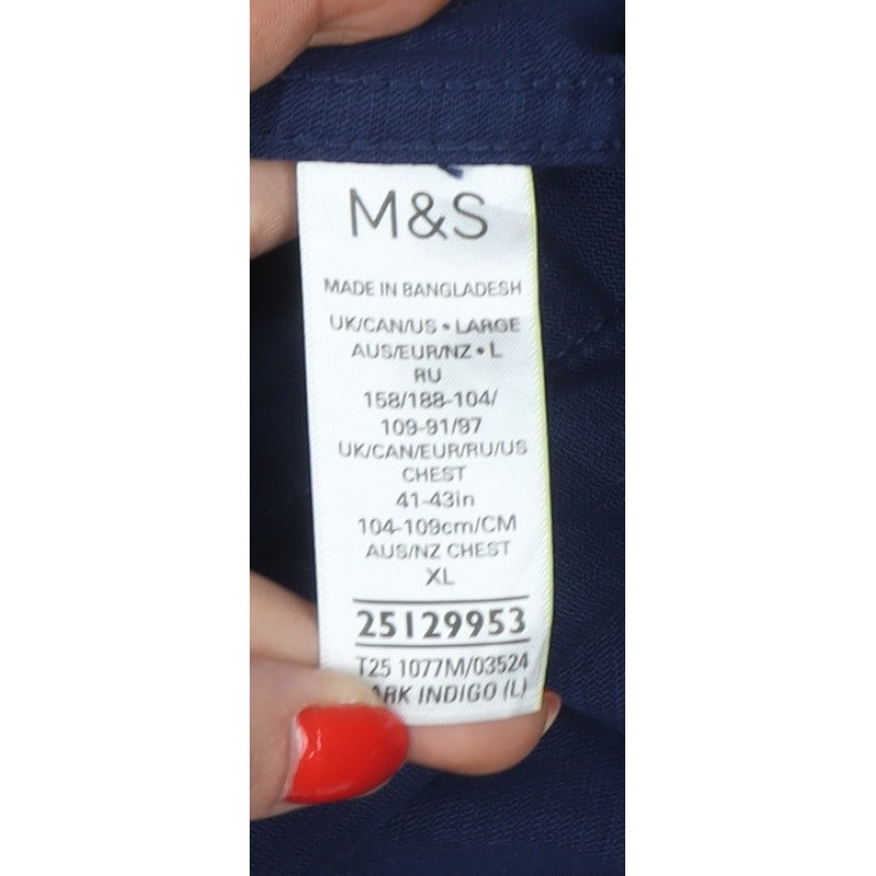 M&S Mens Blue L Cotton Overshirt Button-Up Long Sleeve Workwear