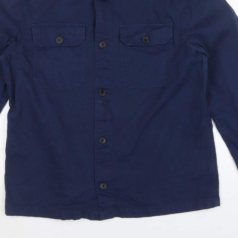 M&S Mens Blue L Cotton Overshirt Button-Up Long Sleeve Workwear