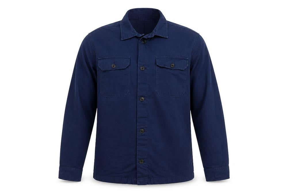 M&S Mens Blue L Cotton Overshirt Button-Up Long Sleeve Workwear