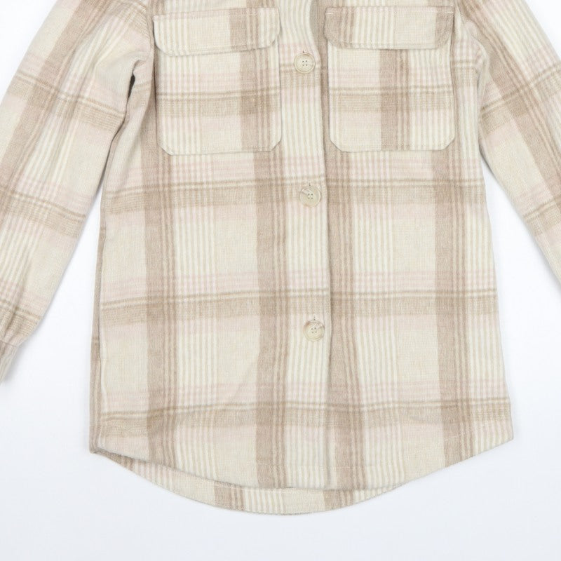 F&F Women’s Beige Check Shacket Jacket UK 8 Button Pocket