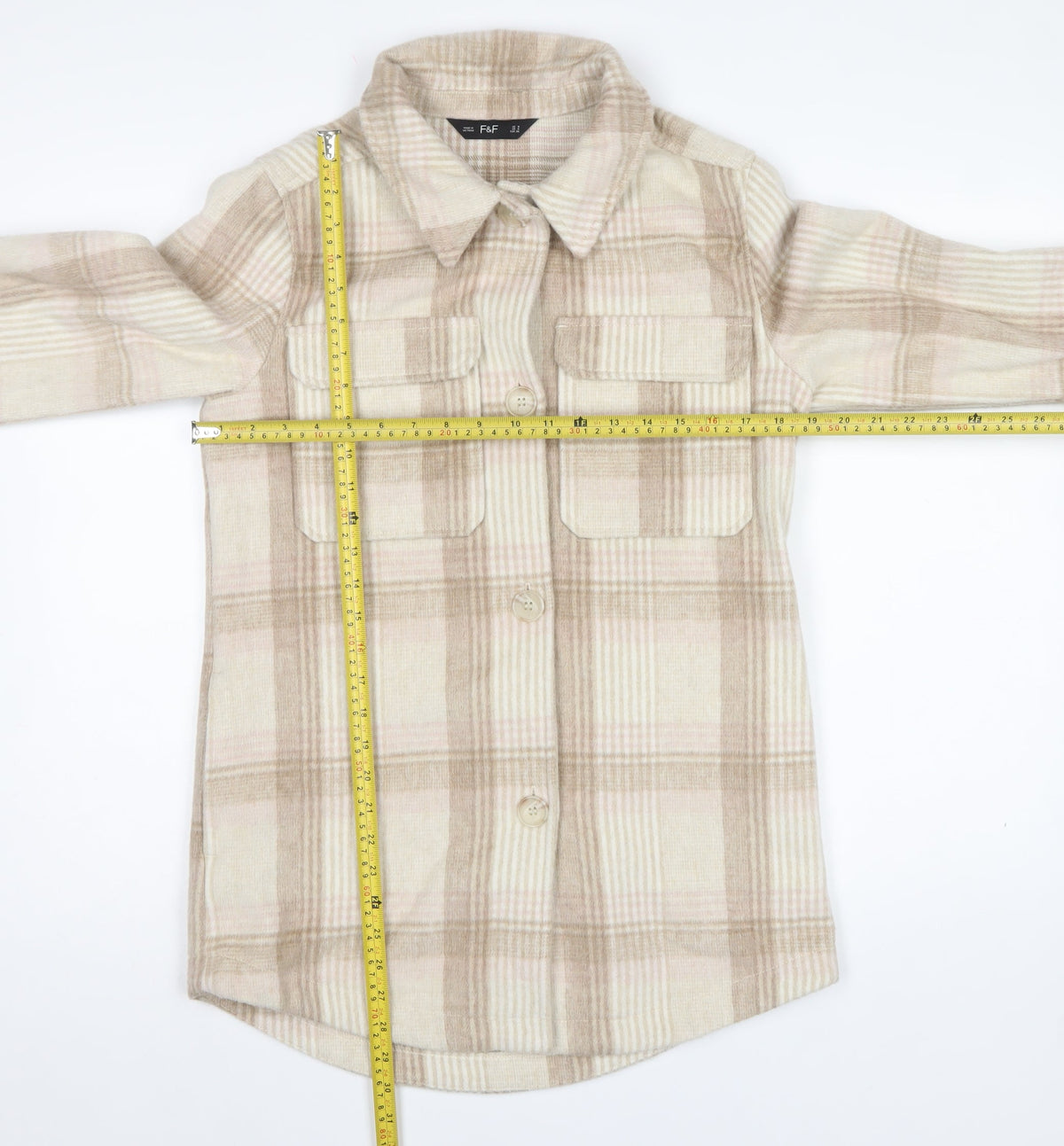 F&F Women’s Beige Check Shacket Jacket UK 8 Button Pocket