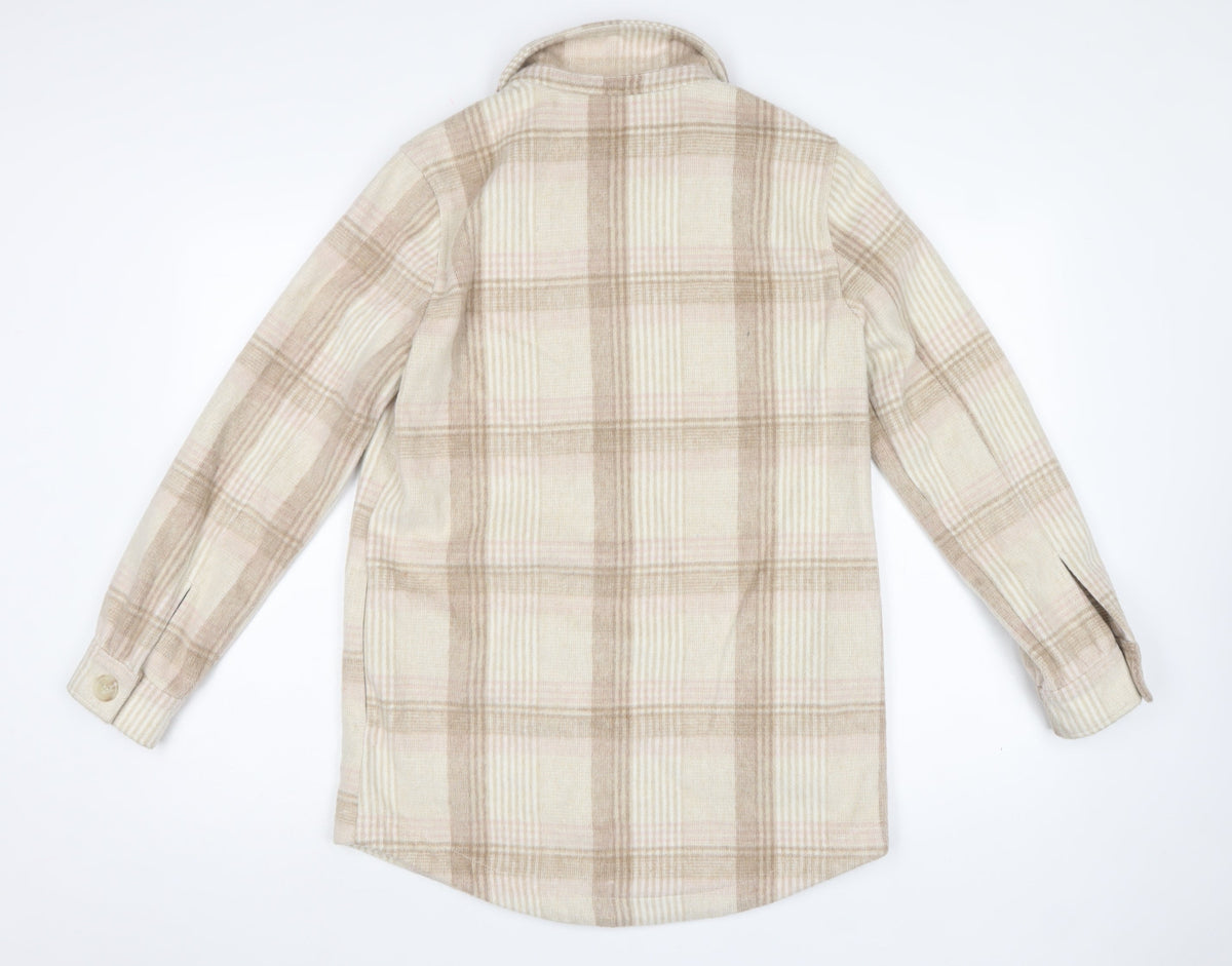 F&F Women’s Beige Check Shacket Jacket UK 8 Button Pocket