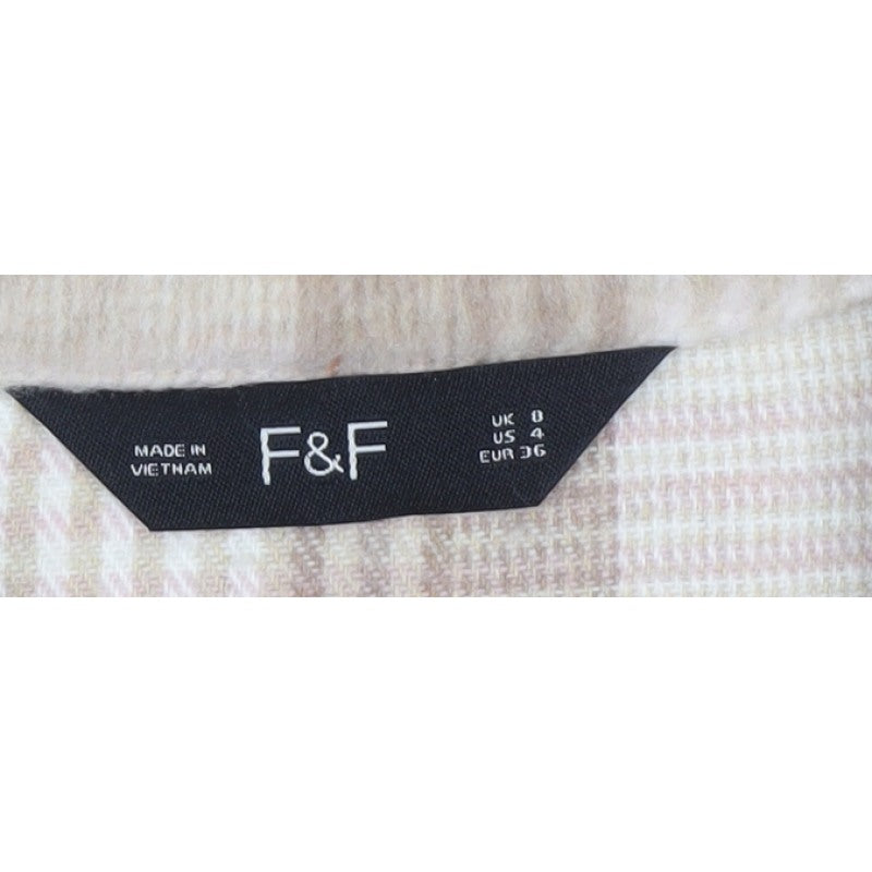F&F Women’s Beige Check Shacket Jacket UK 8 Button Pocket