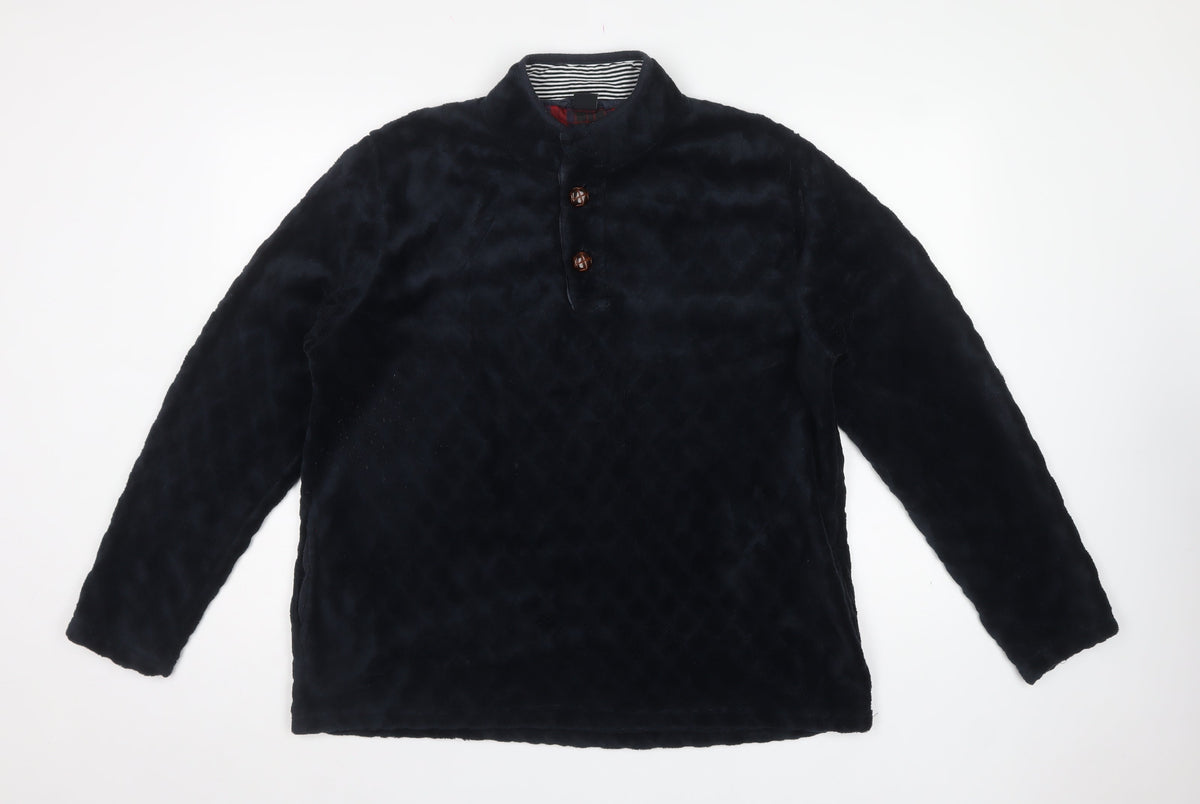 Cotton Traders Men’s Blue L Fleece Henley Button Sweatshirt