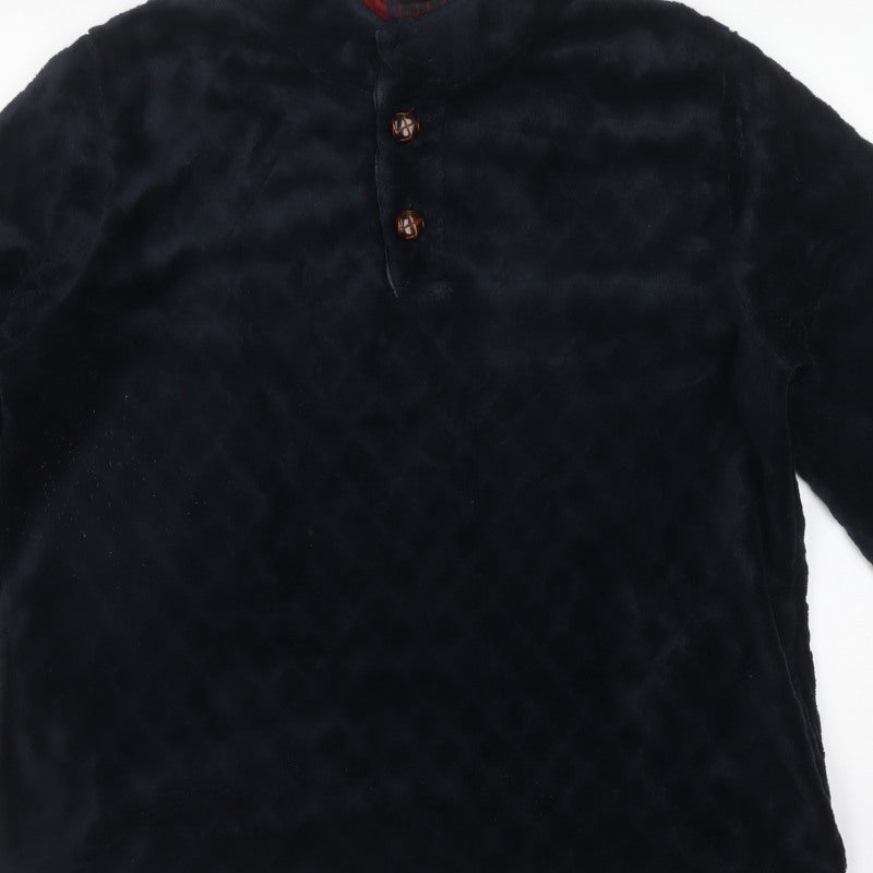 Cotton Traders Men’s Blue L Fleece Henley Button Sweatshirt