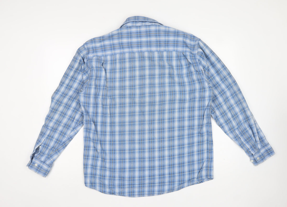 Wrangler Men’s Blue Check Cotton Long Sleeve Button-Up Shirt L