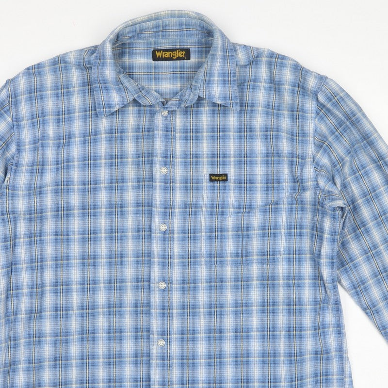 Wrangler Men’s Blue Check Cotton Long Sleeve Button-Up Shirt L