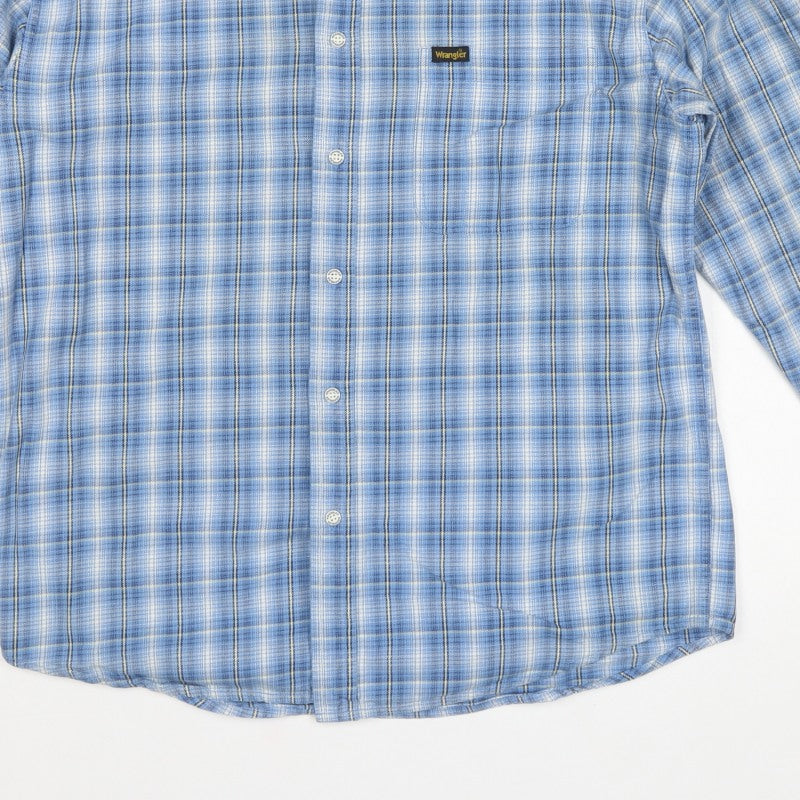 Wrangler Men’s Blue Check Cotton Long Sleeve Button-Up Shirt L