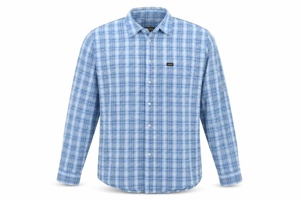 Wrangler Men’s Blue Check Cotton Long Sleeve Button-Up Shirt L