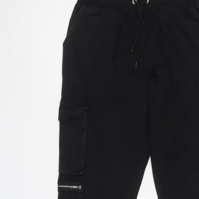 boohooMAN Men’s Black M Cargo Jogger Trousers Drawstring Zip Pockets
