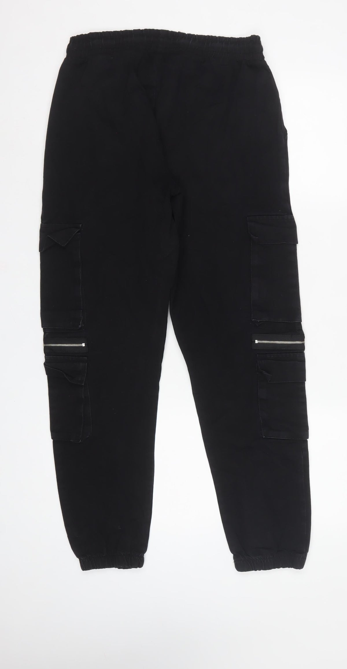 boohooMAN Men’s Black M Cargo Jogger Trousers Drawstring Zip Pockets