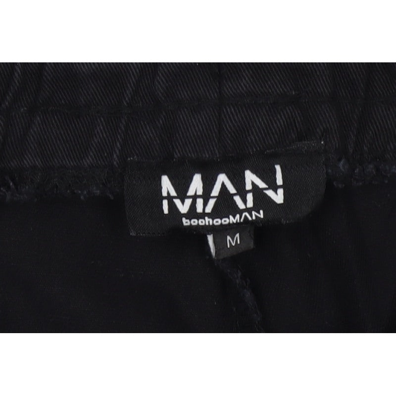 boohooMAN Men’s Black M Cargo Jogger Trousers Drawstring Zip Pockets