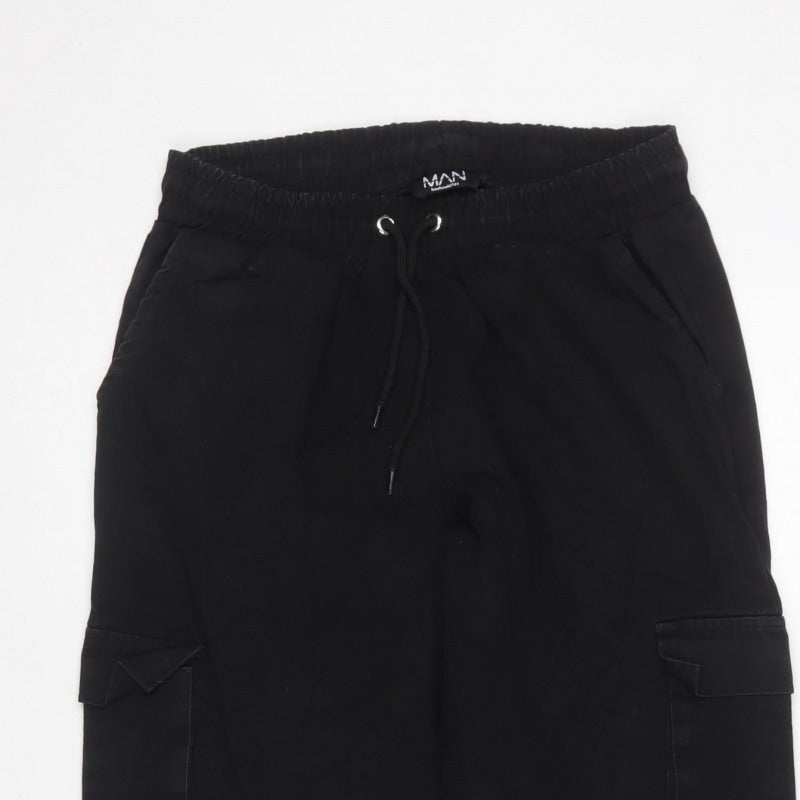 boohooMAN Men’s Black M Cargo Jogger Trousers Drawstring Zip Pockets