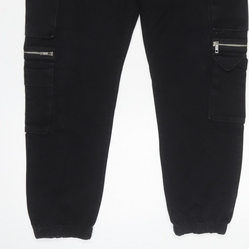 boohooMAN Men’s Black M Cargo Jogger Trousers Drawstring Zip Pockets