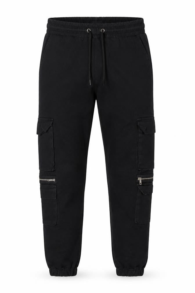 boohooMAN Men’s Black M Cargo Jogger Trousers Drawstring Zip Pockets