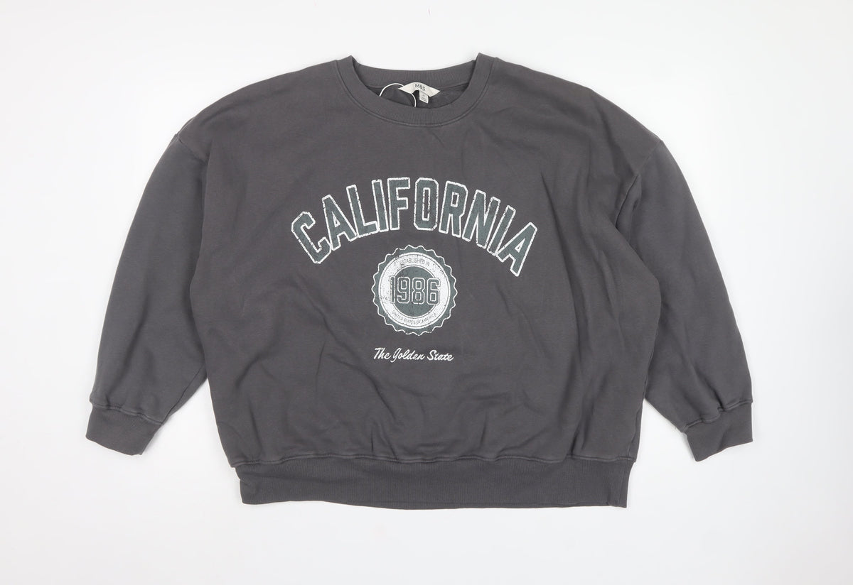 Marks and Spencer Women Grey XL California 1986 Graphic Pullover Sweatshirt
