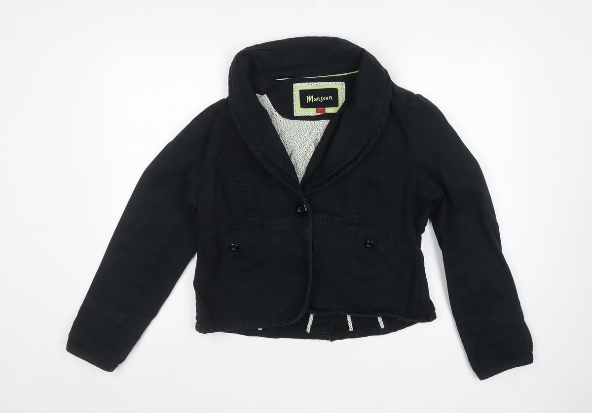 Monsoon Women’s Black Cotton Blend Short Button Jacket UK 16
