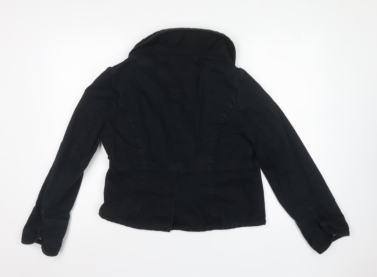 Monsoon Women’s Black Cotton Blend Short Button Jacket UK 16